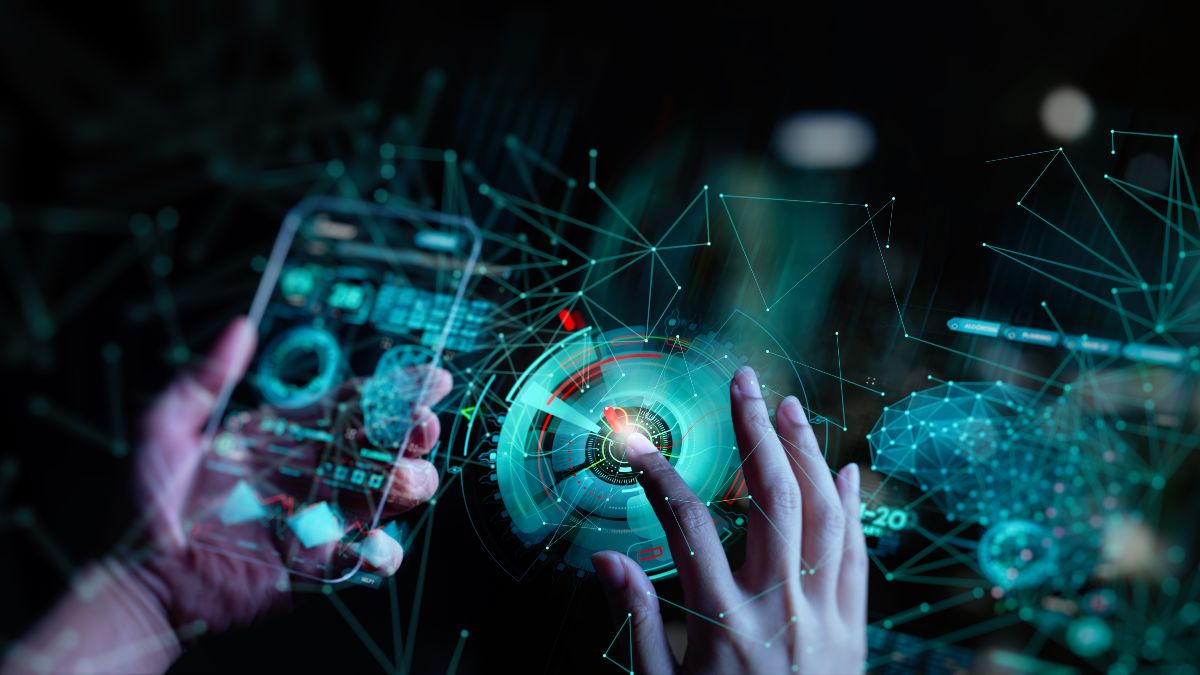 Hand berührt ein digitales Telekommunikationsnetz mit Symbolen für 5G/LTE, mobiles Internet und globale Datenverbindungen in den Bereichen Business, Fintech und Blockchain.