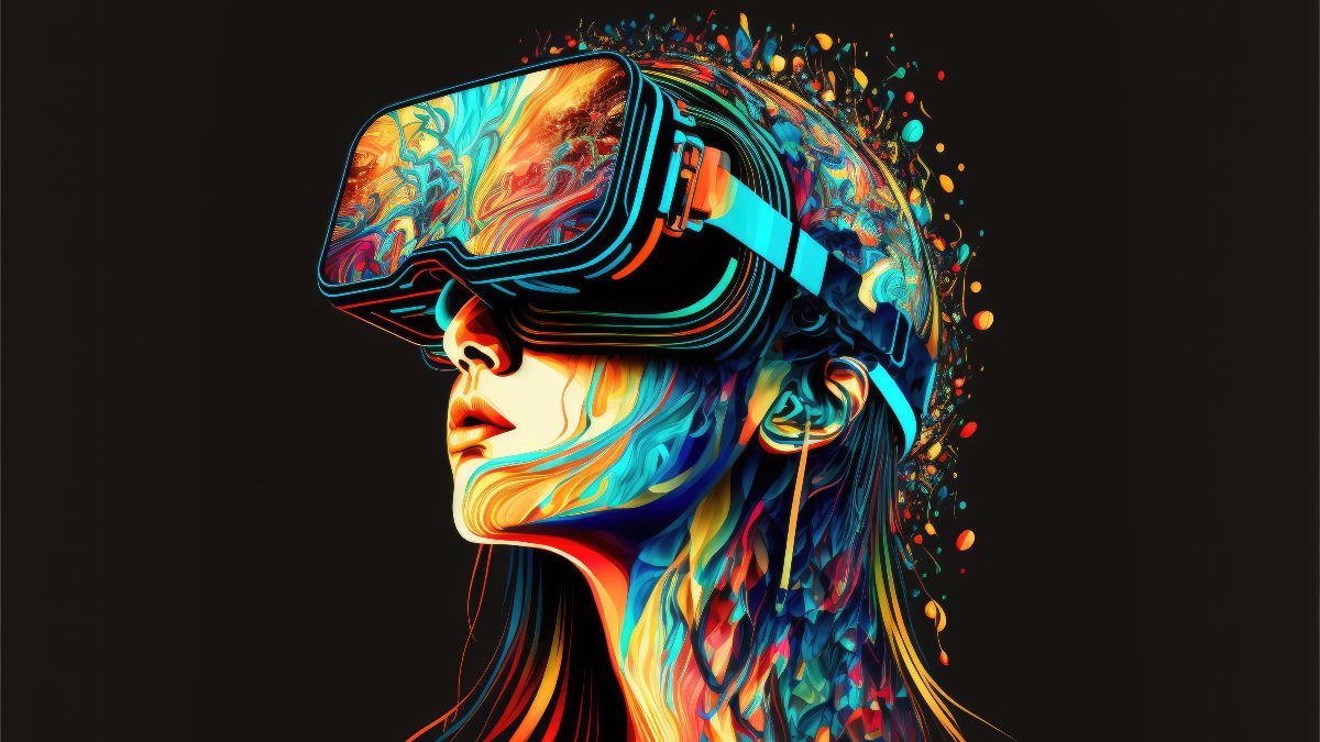 eine junge Frau mit VR-Brille. Illustration. isoliert. Generative KI